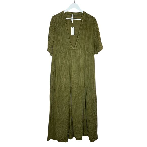 NWT Anthropologie The Kallie Flowy Green Moss Maxi Dress Relaxed Fit Size Large - Picture 5 of 12